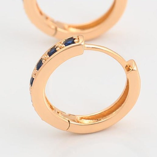 Gold Hoops with Blue Cubic Zirconia  HNS Studio Canada 