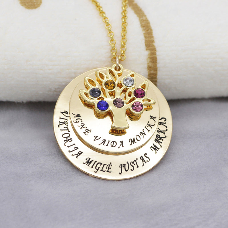 Family Tree Name Necklace with Birthstones - HNS Studio