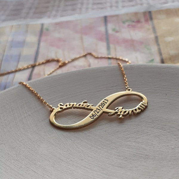 Infinity Necklace with 2 Names and Date