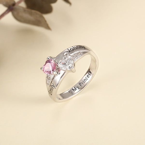 Sterling Silver Family Ring with Birthstones and Names - HNS Studio