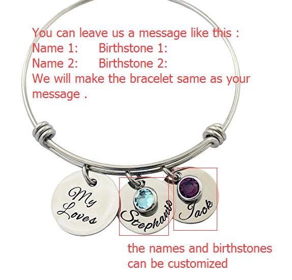 Engraved Children Names & Birthstones Bangle Bracelet - HNS Studio