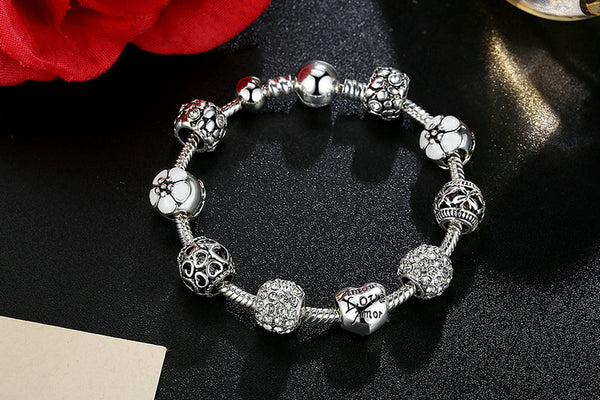 Silver Charm Bracelet Antique Style Love Charms - HNS Studio