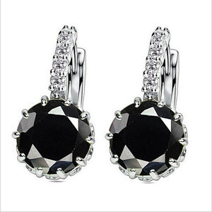 Silver Cubic Zirconia Hoop Earrings For Women - HNS Studio