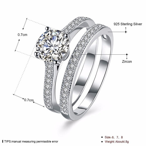 1.25 Carat Round Cubic Zirconia Sterling Silver Ring Set - HNS Studio