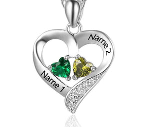 Engravable Names Necklace with Heart Birthstones - HNS Studio