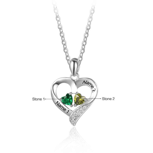 Engravable Names Necklace with Heart Birthstones - HNS Studio