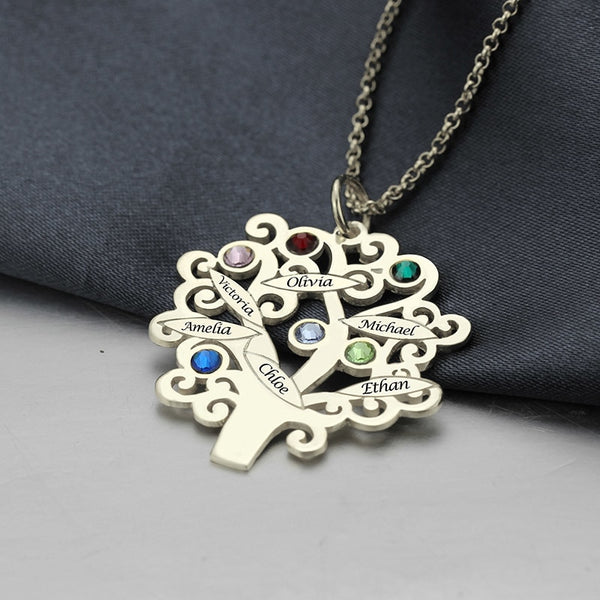 Family Necklace with Names and Birthstones - HNS Studio