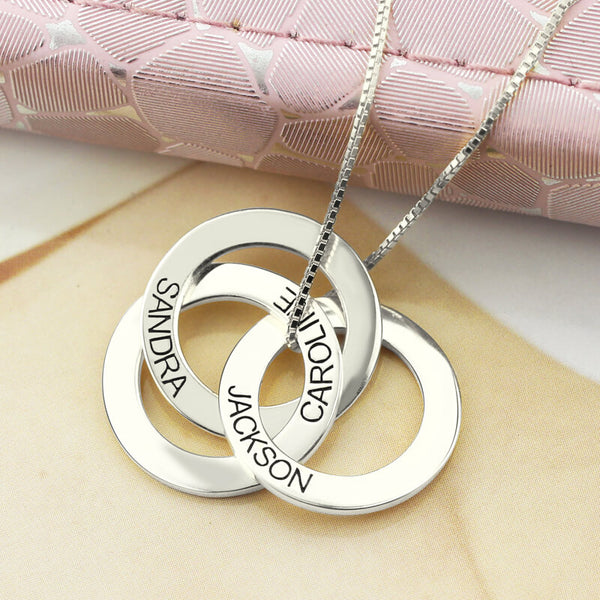 Sterling Silver Personalized Russian Interlocking Circles Necklace - HNS Studio