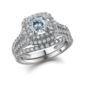 1.8 Carats Princess Cut Sterling Silver Women's Wedding Ring Set - HNS Studio