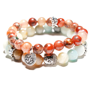 Natural Stone Yoga Mala Beads Buddha Lotus Charm Women Bracelets - HNS Studio