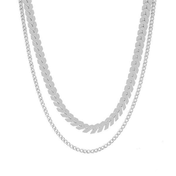 Chevron Chain Choker Two Layers Necklaces - HNS Studio