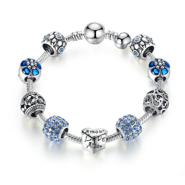 Silver Charm Bracelet Antique Style Love Charms - HNS Studio