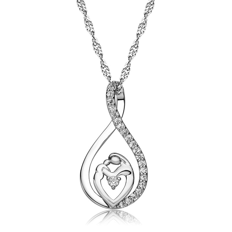 Mother and Child Love Pendant Necklace with Fine Crystal - HNS Studio
