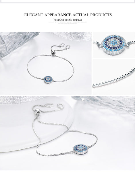 Evil Eye Bracelet 925 Sterling Silver CZ Blue Stones Dainty bracelet - HNS Studio
