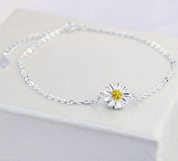Sterling Silver Daisy Flower Anklet - HNS Studio