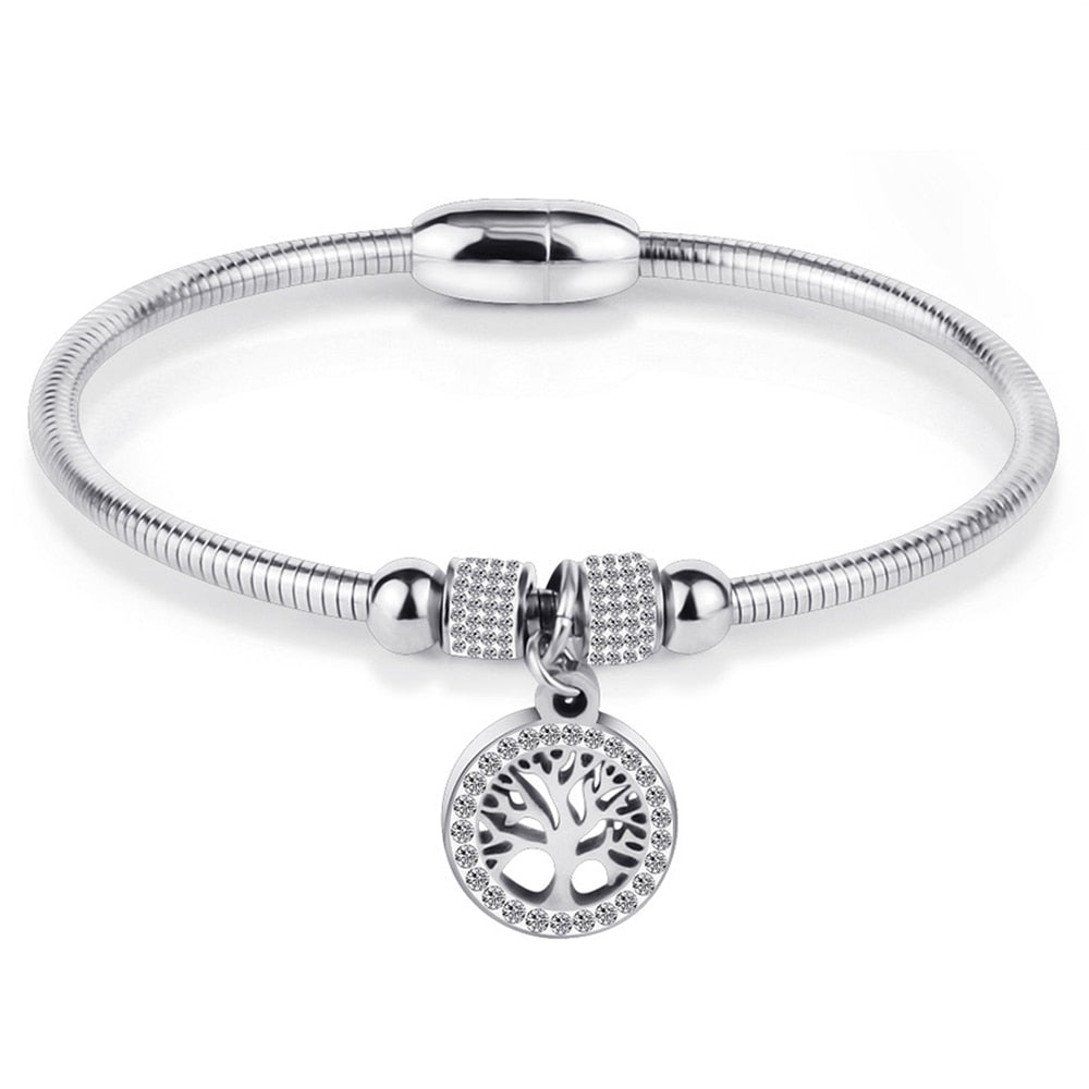 Stainless Steel Tree of Life Charm Bangle Bracelet - HNS Studio