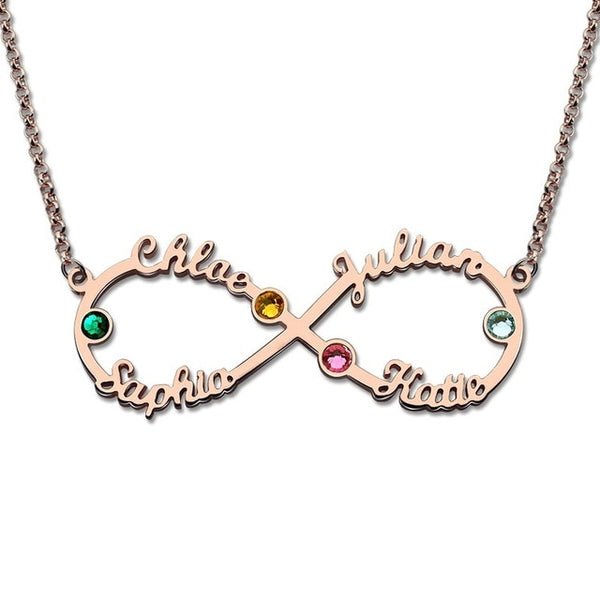 Infinity Necklace with Four Names and Birthstones - HNS Studio