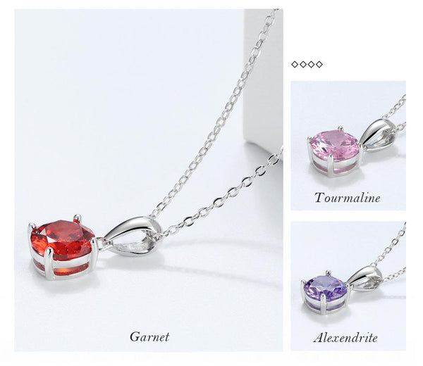 Sterling Silver Birthstone Pendant Necklace - HNS Studio