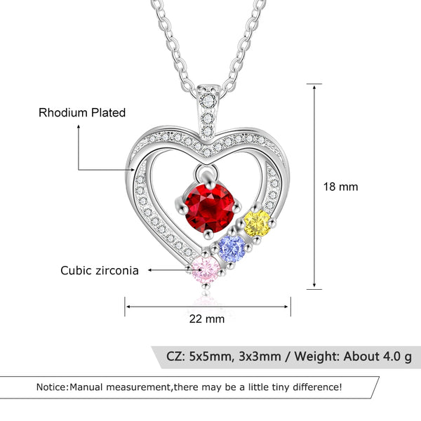 Family Birthstones Sterling Silver Heart Necklace - HNS Studio