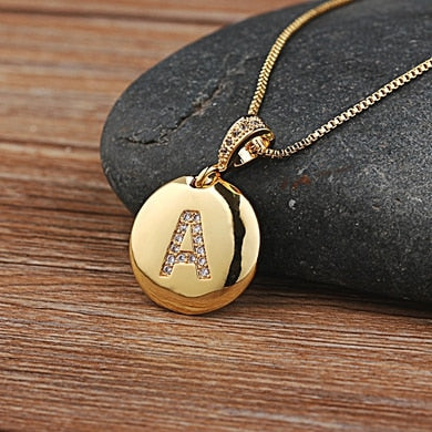 Initial Disc Necklace Gold