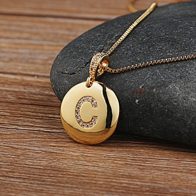 Charmed Initial Disc Pendant Necklace - HNS Studio