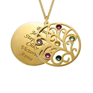 Personalized Circle Family Tree 6 Birthstones and Names Necklace - HNS Studio