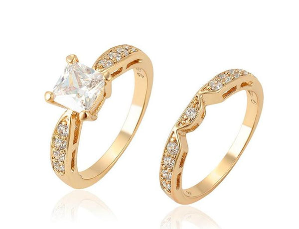 Gold  Wedding Engagement Ring and Band set Size 10 - HNS Studio