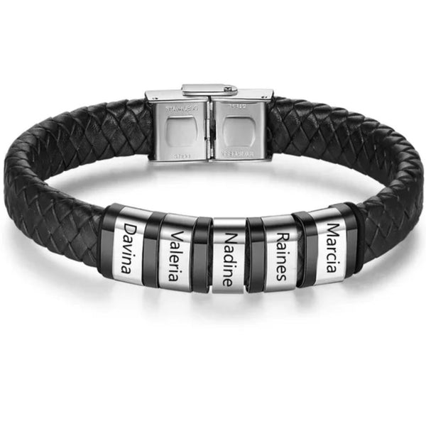 Personalized Men Braided Leather Bracelets with Custom Beads HNS Studio Canada 